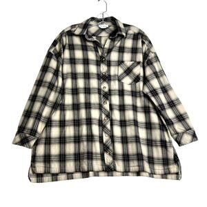 Lovers + Friends Gela Oversized Top Button Up Nude Plaid Womens Medium